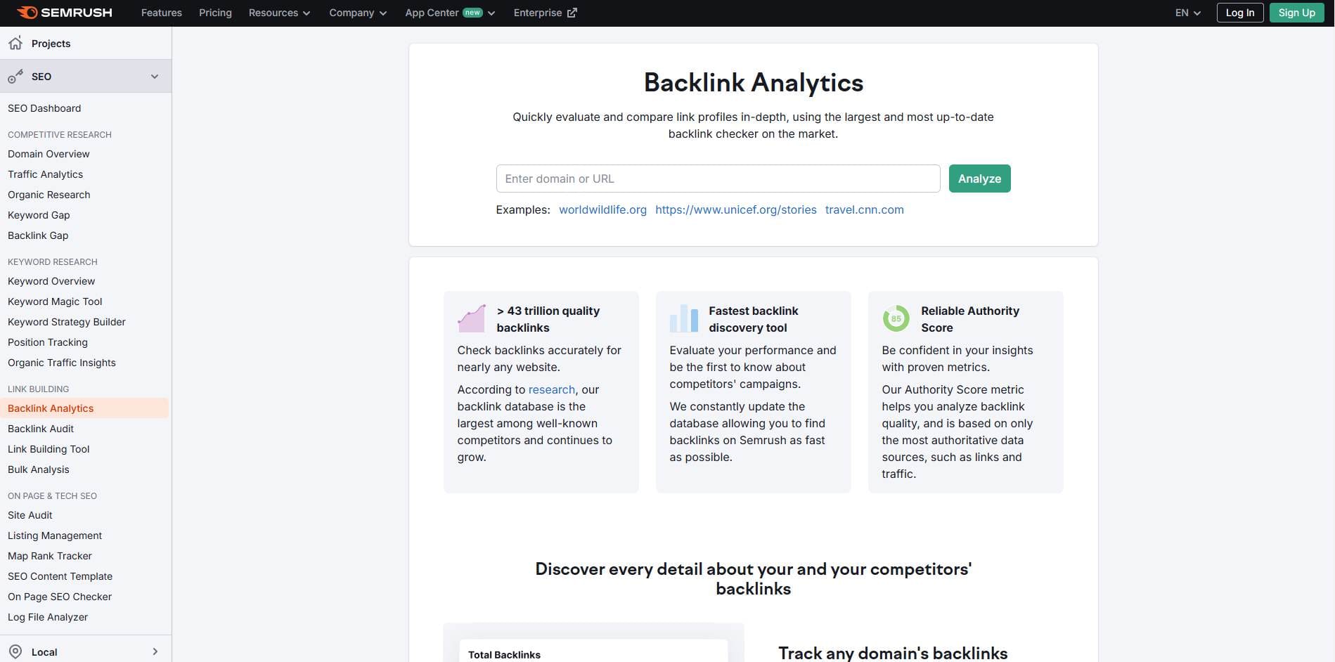 free check backlinks semrush