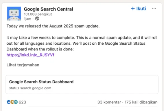 Google Releases August 2025 spam update: Apa yang Perlu Diketahui Pemilik Situs? Google August 2025 Spam Update