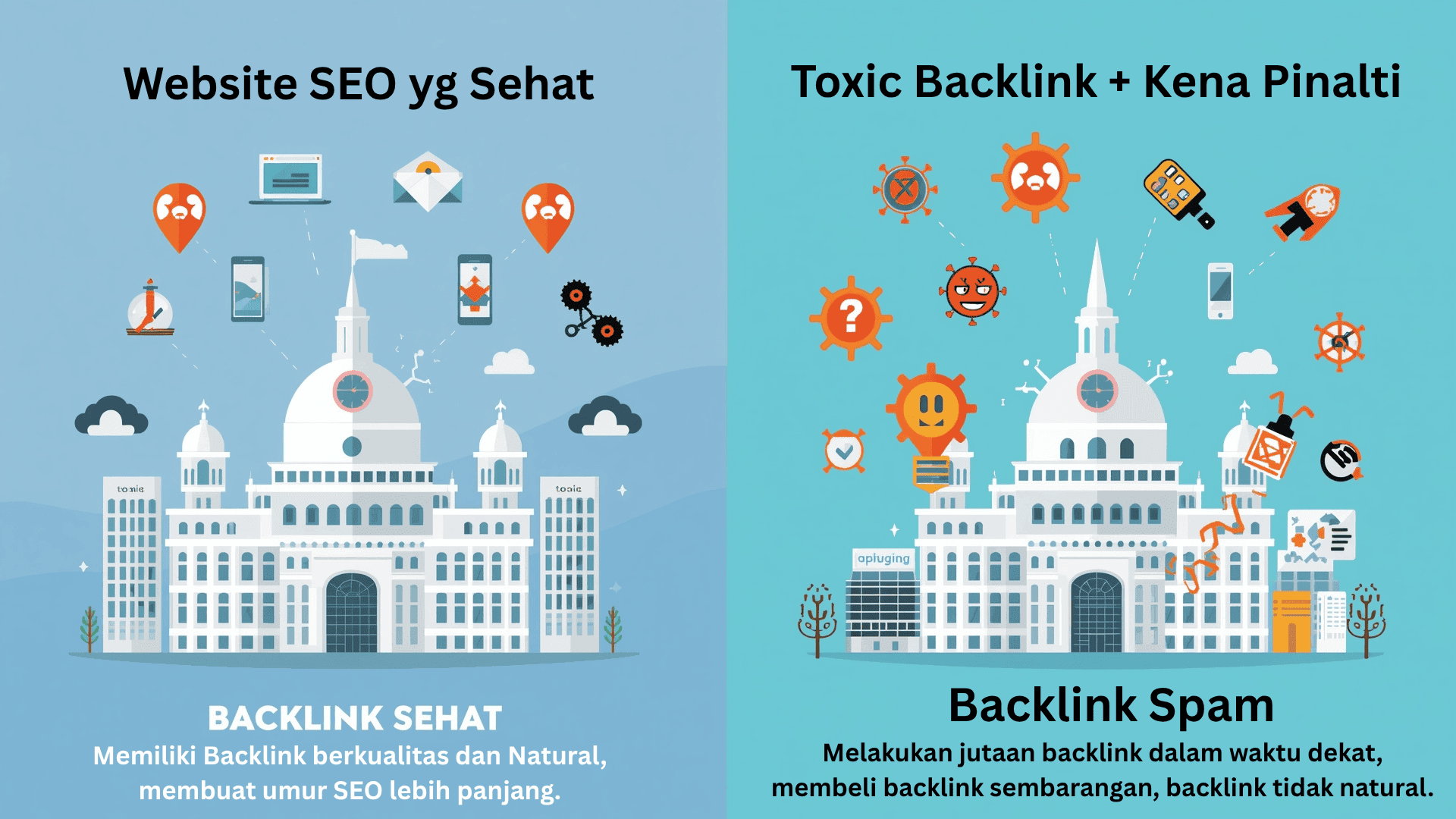 ilustasi spam backlink website seo