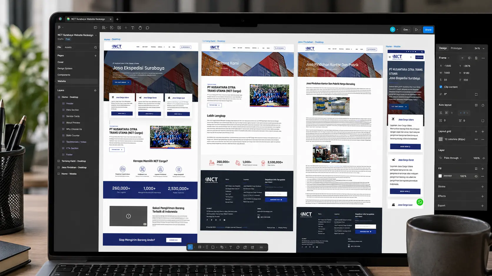 Jasa Pembuatan Website Logistics Surabaya, Portfolio NCT Surabaya Desain UI dan UX website NCT Cargo Surabaya