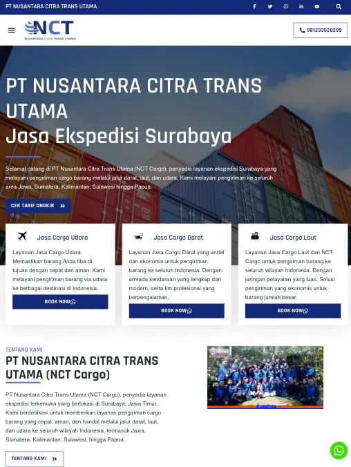 Jasa Pembuatan Website Logistics Surabaya, Portfolio NCT Surabaya Screenshot responsive tablet NCT Cargo Surabaya