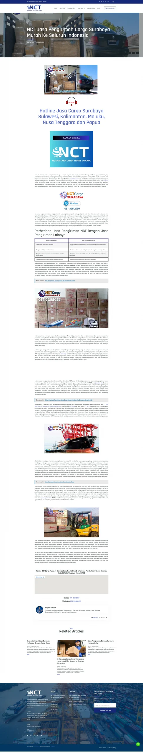 Jasa Pembuatan Website Logistics Surabaya, Portfolio NCT Surabaya Screenshot halaman jasa pindahan NCT Cargo Surabaya
